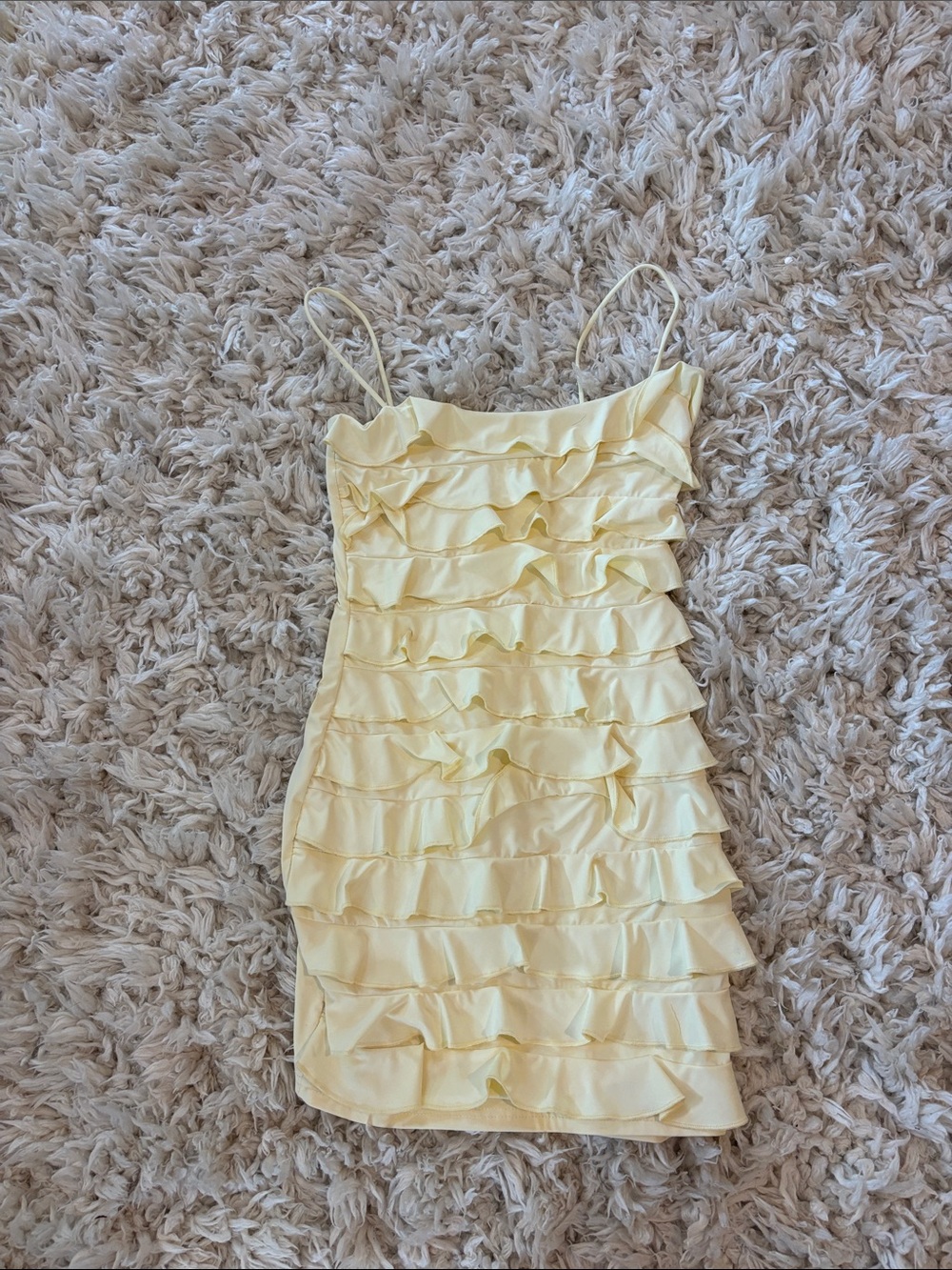 Edikted Pale Yellow Ruffle Mini Dress